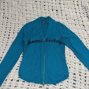 Armani Exchange Teal Full-Zip Cardigan
